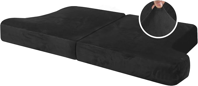 H.VERSAILTEX Stretch Velvet 2 Piece T Cushion Sofa Slipcovers Individually Sofa Cushion Covers for 2 Cushion Couch Seat Cushion Covers for Sofa Seat Cushion Covers Stay in Place (Sofa, Black)