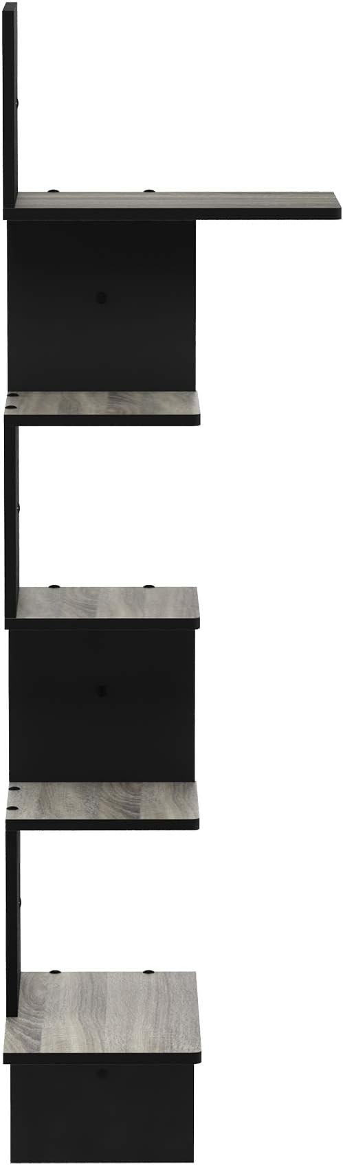Furinno Rossi Wall Mounted Shelves, 5-Tier Rectangle, French Oak Grey/Black