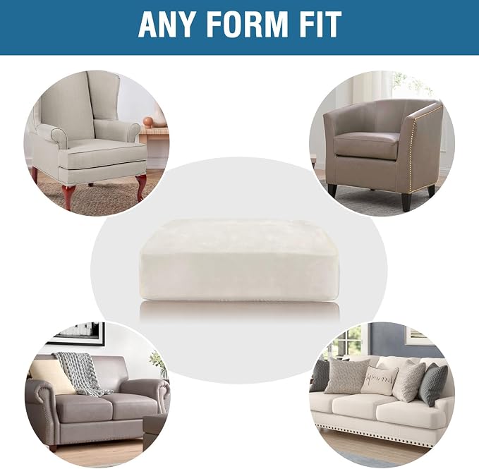 H.VERSAILTEX Velvet Stretch Couch Cushion Cover Plush Cushion Slipcover for Chair Loveseat Sofa Cushion Furniture Protector Seat Cushion Sofa Cover (3 Piece XL Sofa Cushion Covers, Porcelain White)