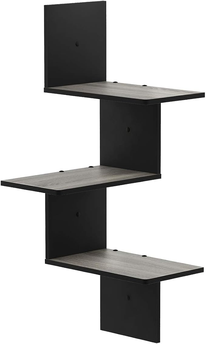 Furinno Rossi Wall Mounted Shelves 3-Tier Rectangle French Oak Grey/Black