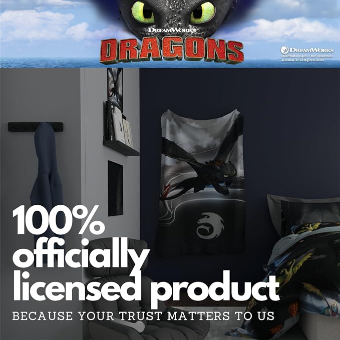How to Train Your Dragon Toothless Kids Bedding Super Soft Plush Cozy Throw, 46 in x 60 in, (Officially Licensed Product) By Franco