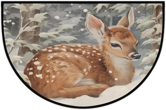 Half Circle Doormat Christmas Animal Deer 36''x24''Shoe Mats for Entryway Indoor Rug for Outdoor Entrance Home Front Door Decor