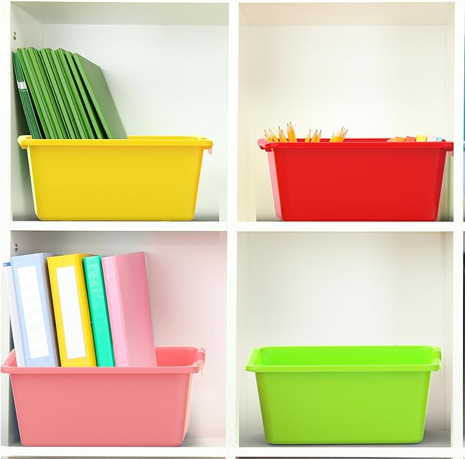 20 Pcs Plastic Book Bins Classroom Small Cubby Bins Stacking Bins Office Kids Storage Container Desk Organizer Basket for Home Nursery Playroom Classroom (20)