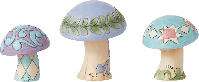 Enesco Jim Shore Heartwood Creek Nature's Meadow Mushrooms Miniature Figurine 3pc Set- Stone Resin Hand Painted Crafted Collectible Decorative Gnomes Mini Figurines Home Decor Statue, 2.5 Inch