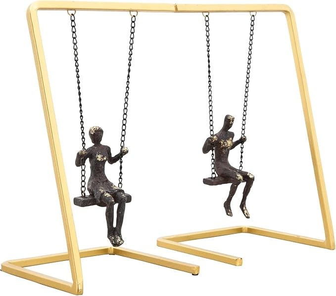 Set of 2 Swinging People Decorative Bookends – Modern Shelf Decor Accents with Gold Metallic Frame – Stylish and Elegant Office & Home Decor Organizer – 10", Gold