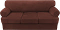 H.VERSAILTEX Sofa Cover 4 Piece T Cushion Sofa Slipcovers Thick Velvet Couch Cover Stretch T Cushion Sofa Covers for 3 Cushion Couch with 3 Individual T Cushion Covers, Burnt Brick