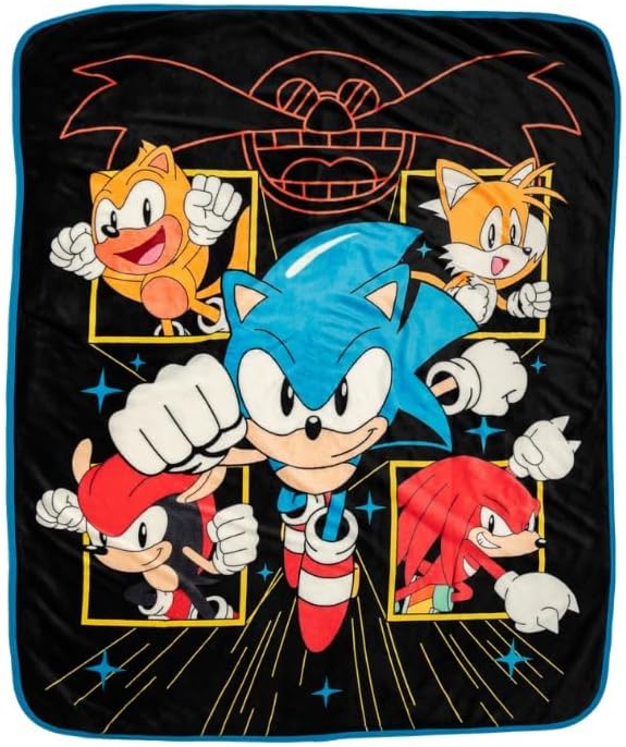 Franco Sonic the Hedgehog Kids Bedding Soft Plush Sherpa Blanket Throw, 50 in x 60 in, (Officially Licensed Product)