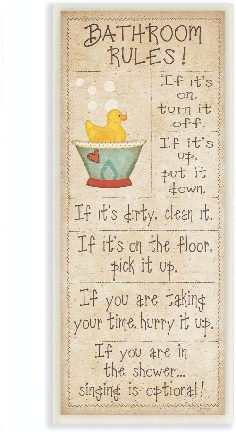 The Stupell Home Décor Collection Bathroom Rules Rubber Ducky Tall Bathroom Wall Plaque, 7 x 0.5 x 17, Proudly Made in USA