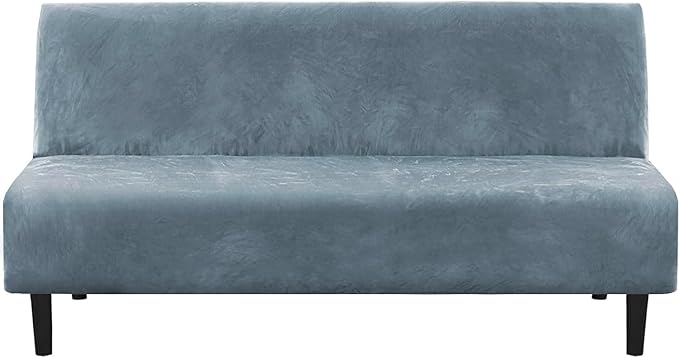 H.VERSAILTEX Real Velvet Futon Cover Armless Sofa Covers Sofa Bed Covers Stretch Futon Couch Cover Sofa Slipcover Furniture Protector Thick Soft Velvet Fabric Form Fitted Stay in Place, Stone Blue