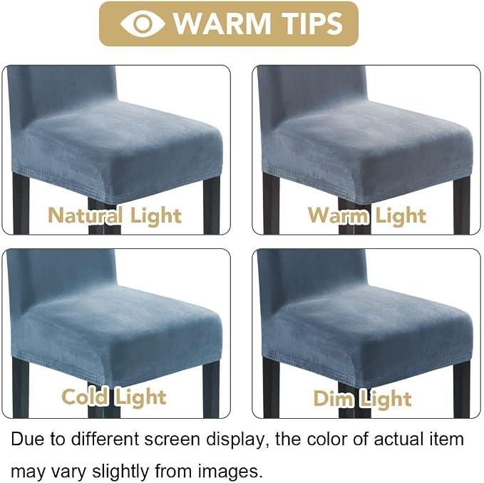 H.VERSAILTEX Velvet Dining Chair Covers Stretch Chair Covers for Dining Room Set of 4 Parson Chair Slipcovers Chair Protectors Covers Dining, Soft Thick Solid Velvet Fabric Washable, Stone Blue