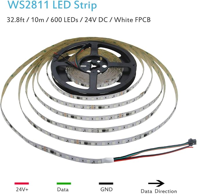 ALITOVE RGB LED Strip Light 32.8ft 24V WS2811 Addressable RGB IC 600LEDs | Color Changing 24 Volt LED Light Strip, Programmable Rope Light, Cuttable Flexible Tape Light, IP20, No Power Supply