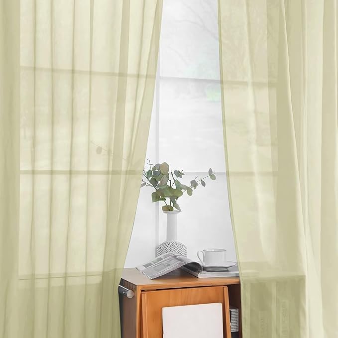 youleyar Solid Sheer Rod Pocket Curtain Voile Draperies 2 Panels White Beige Black Grey Ivory 52 Inch Width 63 Inch Long 1 Pair for Kitchen Bedroom Children Living Room Yard (Sage Green,52Wｘ63L)