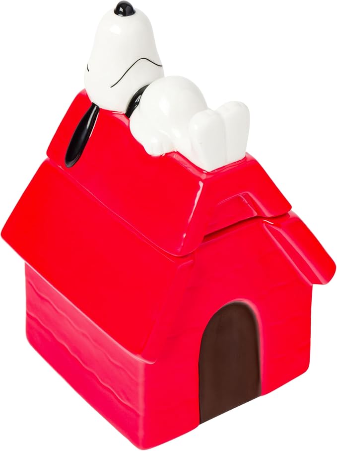Silver Buffalo Peanuts Snoopy and House, 3D Sculpted Snack Jar | Ceramic Cookie, 5.25” x 5”, 7 75