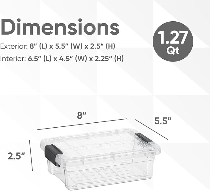 Superio Clear Storage Boxes with Lids, 1.27 Quart Plastic Container Bins for Organizing, Stackable Crates, BPA Free, Non Toxic, Odor Free, Organizers for Home, Office and Dorm