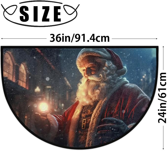 cfpolar Christmas Winter Santa Claus Half Round Door Mat Indoor Entrance Half Circle Area Rug Semi Circular Door Mat Half Moon Rug for Floor Bathroom Living Room Bedroom Kitchen Fireplace 24"x36"