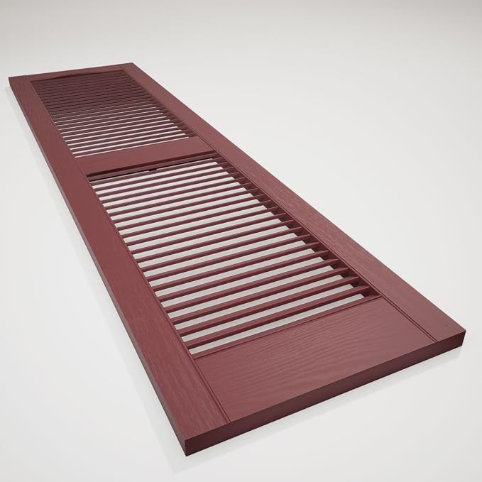 Ekena Millwork Lifetime Vinyl LL1S14X07500WN Standard Cathedral Top Center Mullion, Open Louver Vinyl Shutters, w/Installation Shutter-Lok's & Matching Screws (Per Pair), 14 1/2"W x 75"H, Wineberry