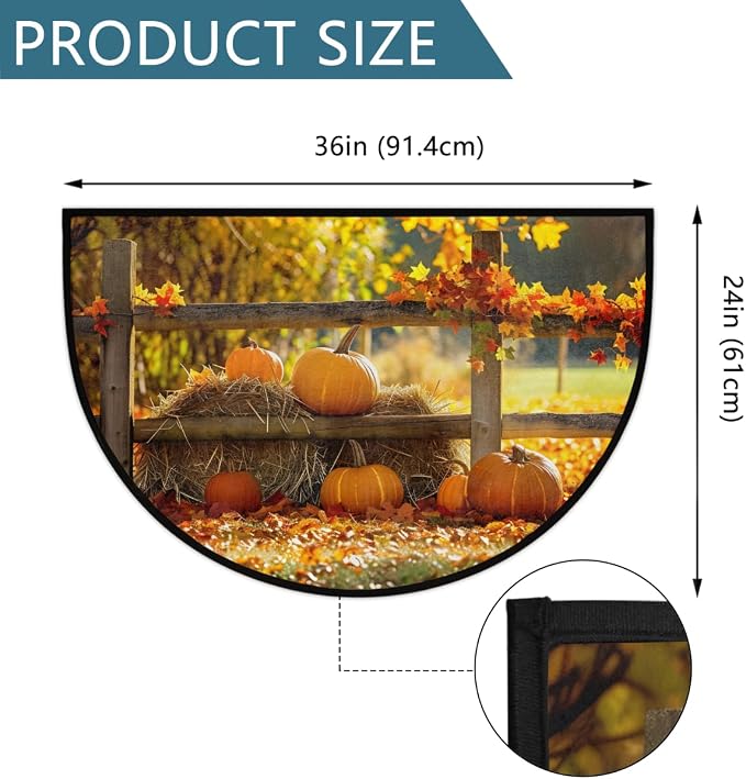 Farm Pumpkin Half Round Door Mat Semi Moon Rug Fireplace Carpet Area Rugs | Fall Farm Pumpkin Non Slip Absorbent Half Circle Mat Carpet for Indoor Outdoor Patio Kitchen Bathroom Entryway Home Decor