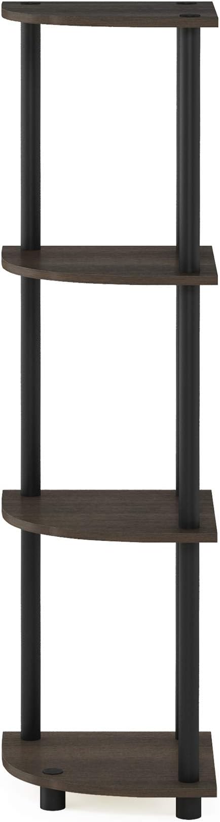 Furinno Turn-N-Tube Toolless Assembly 4-Tier Corner Shelf, Black Corner Book Shelf, Open Shelves Bookshelf, for Organization and Storage, Living Room, Home Office, Bedroom, Brown Grain