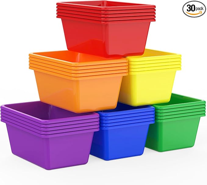 30 Pcs Plastic Classroom Bins, Book Toy Storage Bin Small Cubby Bins Stackable Storage Organizer Containers for Office Home Nursery Playroom (30)