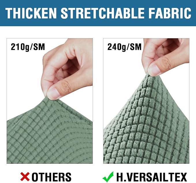 H.VERSAILTEX 4 Piece Stretch Sofa Covers for 3 Cushion Couch Covers for Living Room Furniture Slipcovers (Base Cover Plus 3 Seat Cushion Covers) Upgraded Thicker Jacquard Fabric (XL Sofa, Loden Frost)