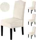 H.VERSAILTEX Velvet Dining Chair Covers Stretch Chair Covers for Dining Room Set of 4 Parson Chair Slipcovers Chair Protectors Covers Dining, Soft Thick Solid Velvet Fabric Washable, Ivory Striped