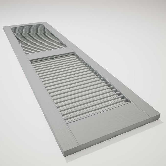 14 1/2"W x 31"H Lifetime Vinyl, Standard Cathedral Top Center Mullion, Open Louver Shutters, w/Installation Shutter-Lok's & Matching Screws (Per Pair), Platinum
