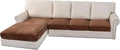 H.VERSAILTEX Velvet Stretch Sectional Couch Covers 4 Pieces Sofa Seat Cushion Covers L Shape Separate Cushion Couch Chaise Cover for Both Left/Right Couch (Large Sofa 3 Seater + 1 Chaise, Caramel)