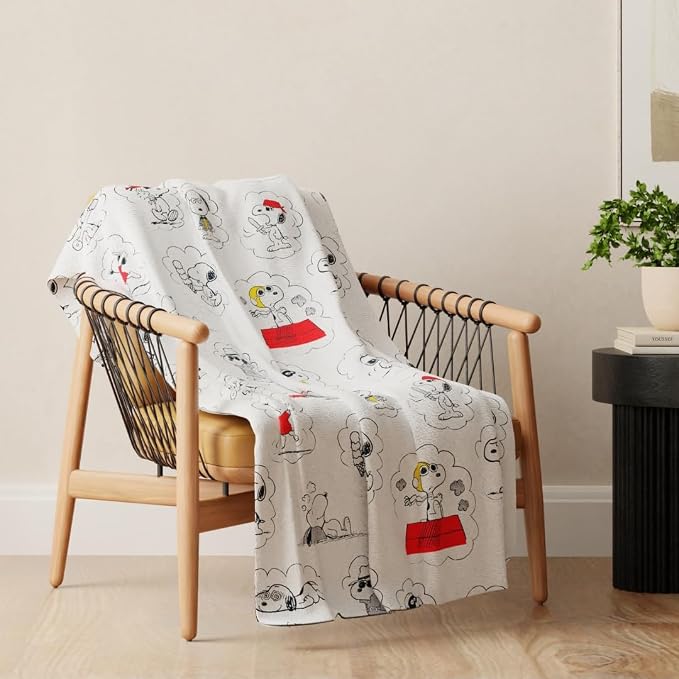 Peanuts® Snoopy Cozy Throw 46 in x 60 in – Soft Cozy Plush for Couch, Bed & Travel, Snoopy & Woodstock 75th Anniversary Design, (Officially Licensed Product) by Franco Collectibles®