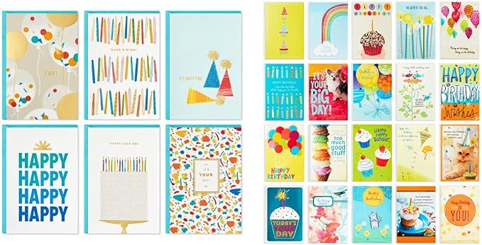 Hallmark Birthday Cards Assortment (Party Time, 36 Cards) + Hallmark Birthday Cards Assortment (Refill Pack for Organizer, 20 Cards)