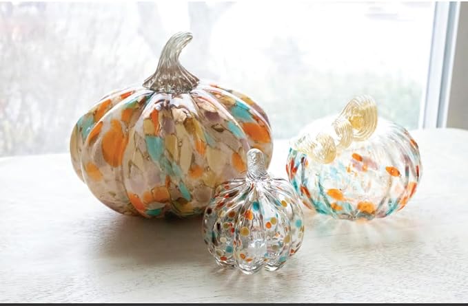 Boston International Handblown Glass Pumpkin Tabletop Décor, 5.25 x 5-Inches, Confetti