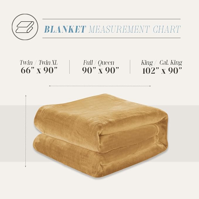 Elegant Comfort Luxury Velvety Feel Blanket, All-Season Lightweight Blanket, Ultra Plush, Soft, Cozy-Fuzzy Flannel Fleece for Couch, Sofa, Bed, Travel, Solid Design, Full/Queen, Gold-Yellow