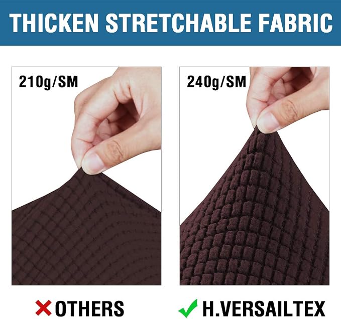 H.VERSAILTEX 4 Piece Stretch Sofa Covers for 3 Cushion Couch Covers for Living Room Furniture Slipcovers (Base Cover Plus 3 Seat Cushion Covers) Upgraded Thicker Jacquard Fabric (Sofa, Chocolate)