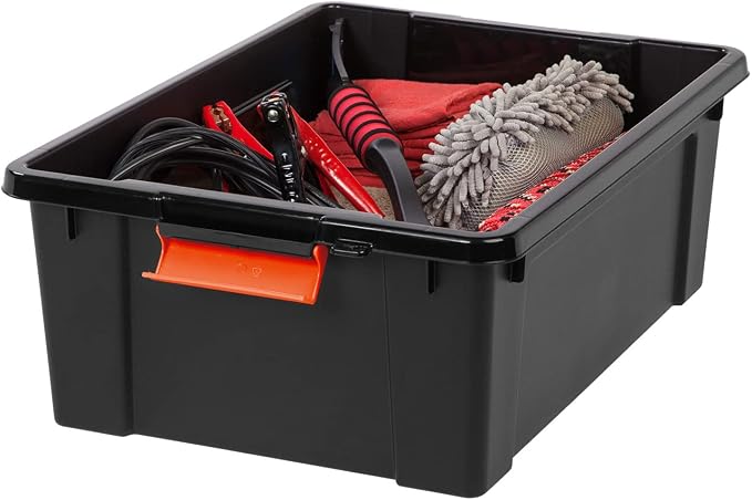 IRIS USA Lockable Storage Bins with Lids, 12 Gallon Heavy Duty, 2 Pack | Made in USA with lockable latches for garage organization, moving, camping gear, tools, equipment, and seasonal storage.