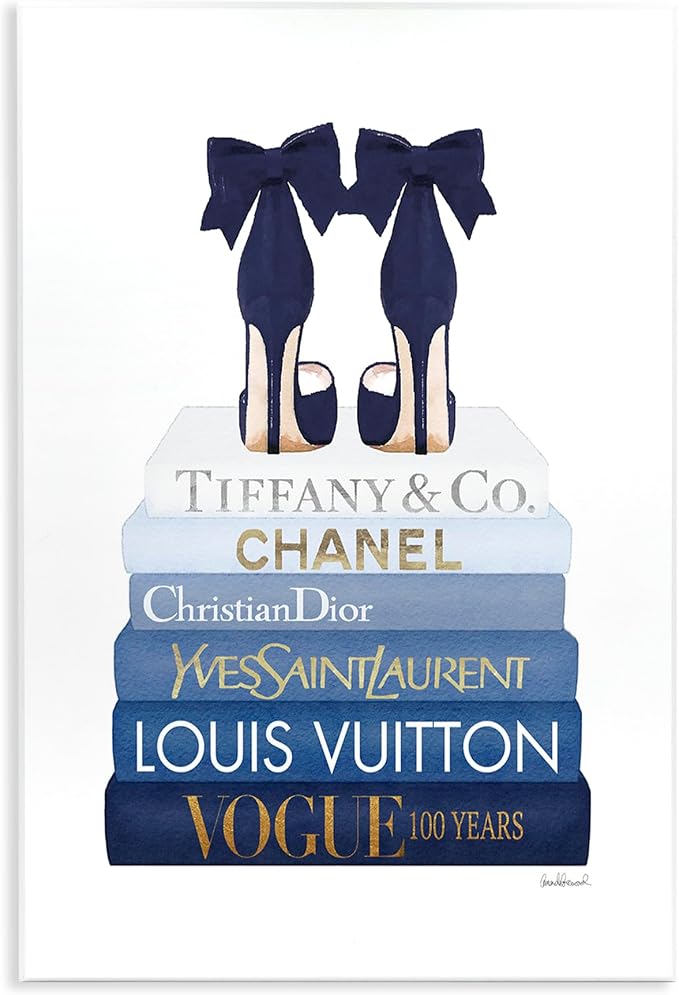 Chic Bookstack Heels Fashion, 13 x 19 Inch Mounted Print on Wall Plaque | Stupell Industries · By Amanda Greenwood · Ready to hang · Stylish gift for home decor · Made in USA