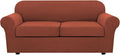 H.VERSAILTEX 3 Piece Stretch Sofa Covers for 2 Cushion Sofa Couch Covers for Living Room Sofa Slipcovers (Base Cover Plus 2 Seat Cushion Covers) Thicker Jacquard Fabric(Large Sofa, Rust)