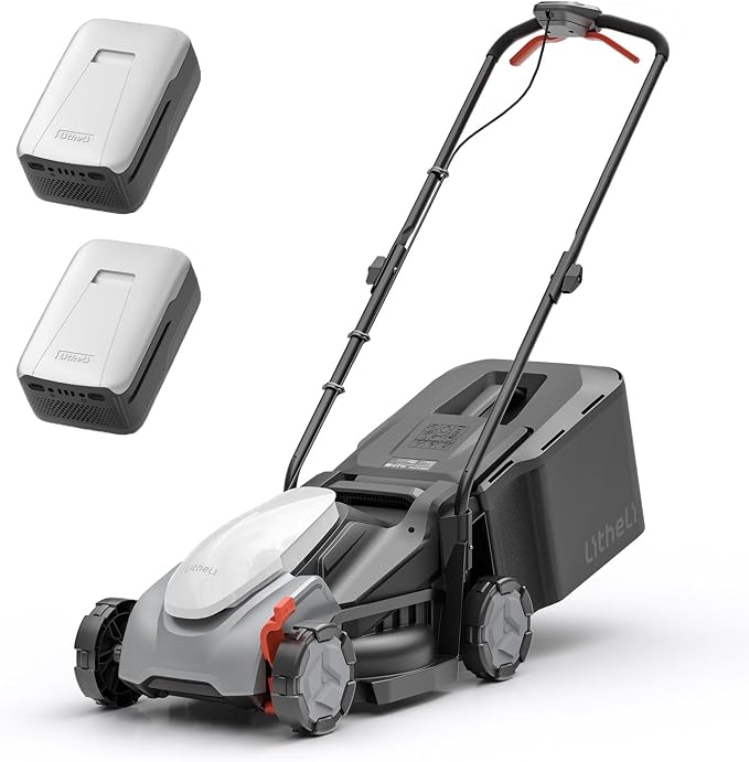 Litheli 14 Inch Brushless Lawn Mower with 2x5Ah Batteries for Long Runtime, Cordless Electric Push Mower with 5-Position Height Adjustment for Yard Garden Farm