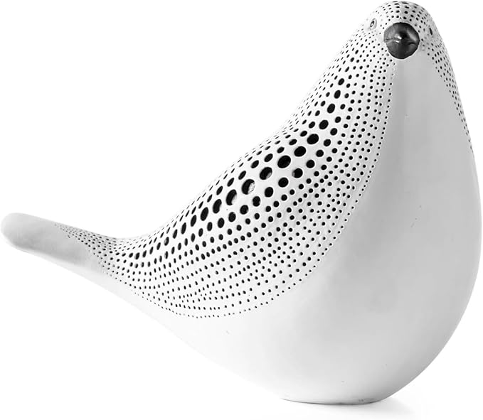 Torre & Tagus 5" Resting Bird Statue for Home Decor & Office Decoration, White Finish with Indented Black Polka Dots for Indoor Book Shelf, Entryway Console, Bedroom & Wedding Gift (Debossed Bird)