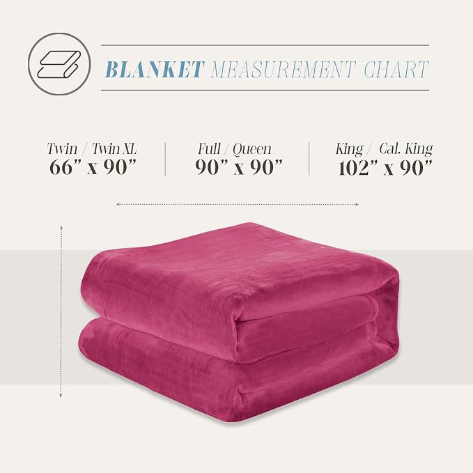 Elegant Comfort Luxury Velvety Feel Blanket, All-Season Lightweight Blanket, Ultra Plush, Soft, Cozy-Fuzzy Flannel Fleece for Couch, Sofa, Bed, Travel, Solid Design, Twin/Twin XL, Hot Pink