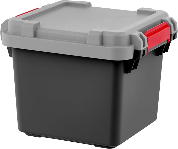 IRIS USA 4-Pack 8 Gallon Lockable Storage Trunk TrailBox, Dark Gray/Gray | Stores tools, recovery gear, first aid supplies and vehicle essentials, Compact lockable stackable design saves cargo space