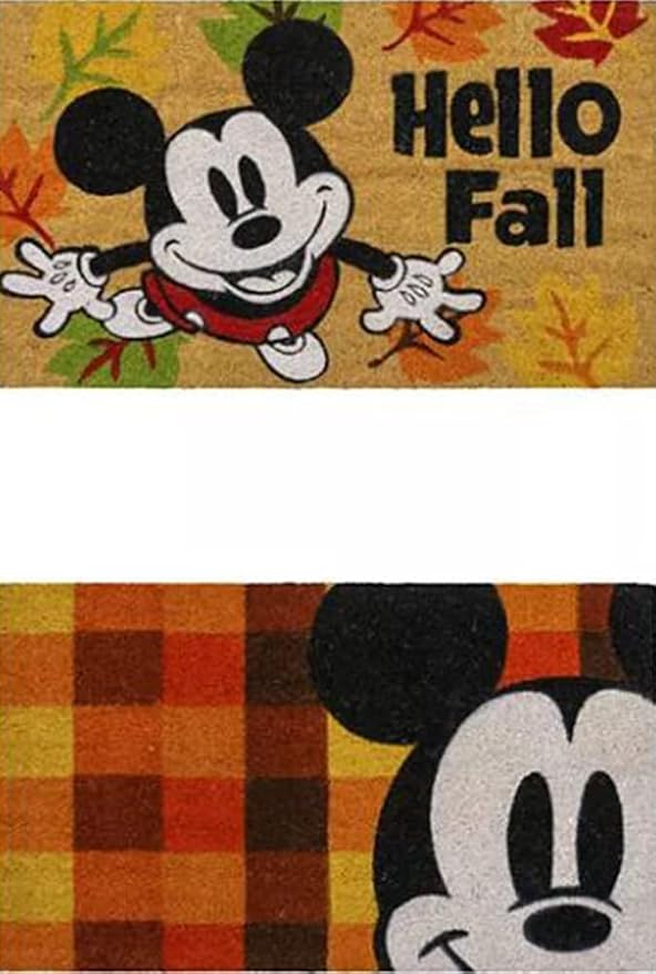 Gertmenian Disney Mickey Mouse Coir Doormat - 2x3 Welcome Mat (2-Pack), Ideal for High Traffic Areas in Front Door, Garage, Entryway - Mickey Hello Fall/Plaid, 46643