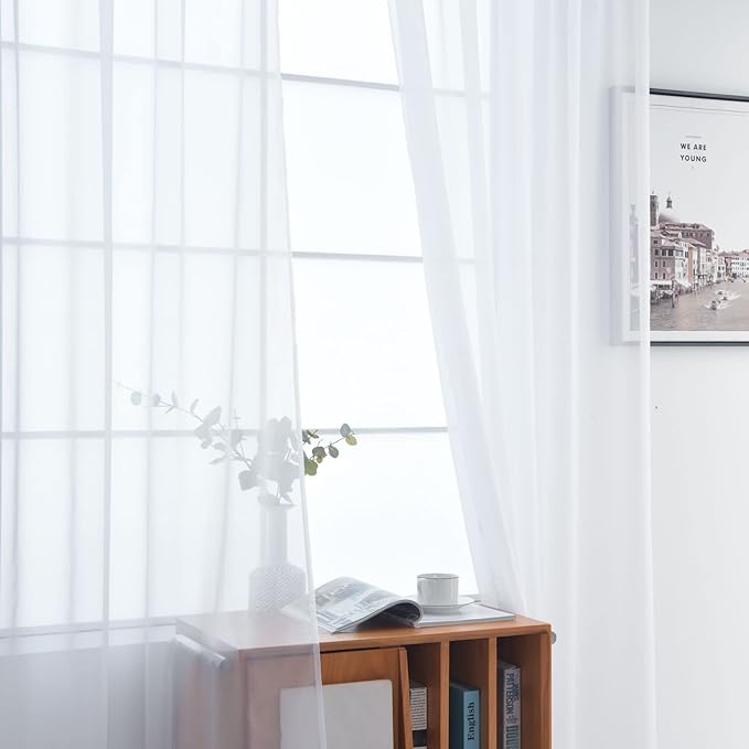 SpaceDresser Basic Rod Pocket Sheer Voile Window Curtain Panels White 1 Pair 2 Panels 38 Width 72 Inch Long for Kitchen Bedroom Children Living Room Yard(White,38 W x 72 L)