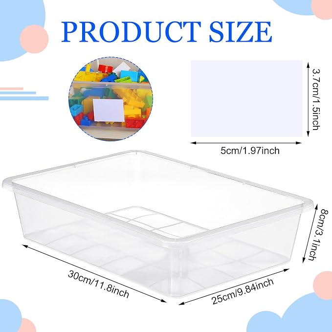 Hoolerry 24 Pack Classroom Cubby Storage Bins Plastic Stackable Storage Bins with Labels Cubby Organizer Containers for Classroom School Toy Book Organization(14 x 10 x 3 Inch,Clear)