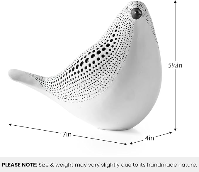 Torre & Tagus 5" Resting Bird Statue for Home Decor & Office Decoration, White Finish with Indented Black Polka Dots for Indoor Book Shelf, Entryway Console, Bedroom & Wedding Gift (Debossed Bird)
