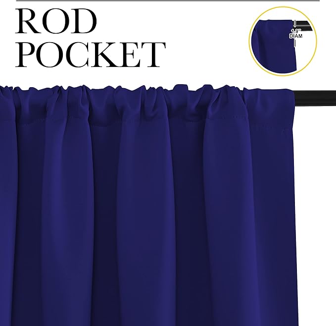 NICETOWN Blackout Curtains for Bedroom, Blackout Curtain Panels, Navy Blue, 1 Pair, 62 by 63-inch, Window Treatment Energy Saving Thermal Insulated Solid Rod Pocket Blackout Drapes/Draperies