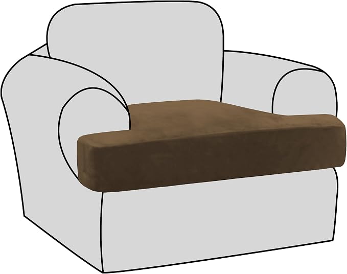 H.VERSAILTEX Stretch Velvet T Cushion Chair Covers for Living Room Armchair Sofa Cover Couch Cover Slipcover T Cushion Seat Cover Stay with Elastic Bands (Armchair, Bronze Brown)