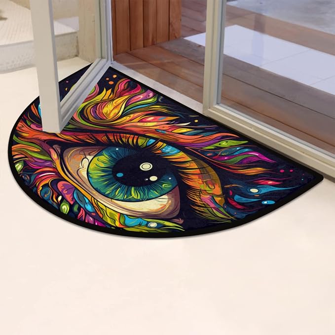 Evil Eye Half Round Doormat Colorful Eye Semi Circle Area Rug Non Slip Indoor Outdoor Entrance Half Moon Rug Absorbent Durable Washable Front Floor Mat for Kitchen Bedroom Patio Fireplace Eye Pad