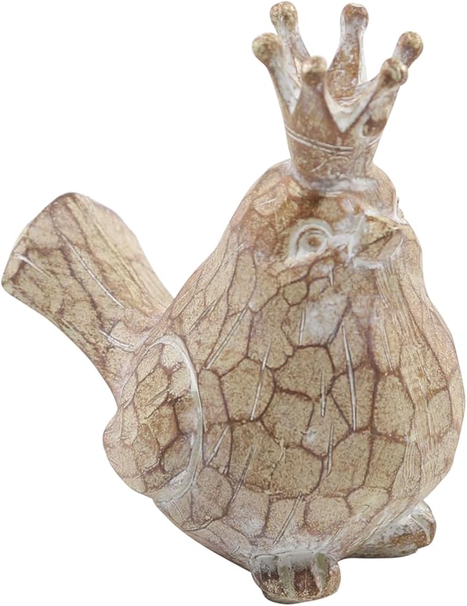 Sagebrook Home Set of 2 Royal Bird Figurines - Decorative Resin Sculptures with Crown - Elegant Home Accent for Living Room, Office & Bedroom - Polyresin Bird Statues - 6" Brown