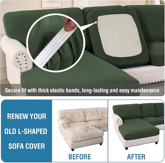 H.VERSAILTEX Sectional Couch Covers 6 Pieces Stretch Sofa Cover for Sectional Sofa Set Separate L Shaped Couch Cover for Both Left/Right Couch (Seat and Back: 1 Chaise + 2 Sofa, Bronze Green)