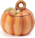 Fitz and Floyd Fall Harvest Pumpkin Cookie Jar Ceramic Figurine, 8 inch
