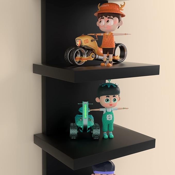 5 Tier Wall Shelves Black, Vertical Column Shelf Floating Storage Home Decor Organizer Design Utility Shelving Bedroom Living Room, 30.7